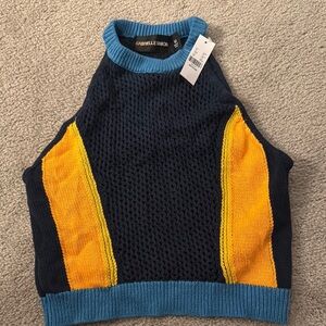 Gabrielle Union Navy and Yellow knitted top vest